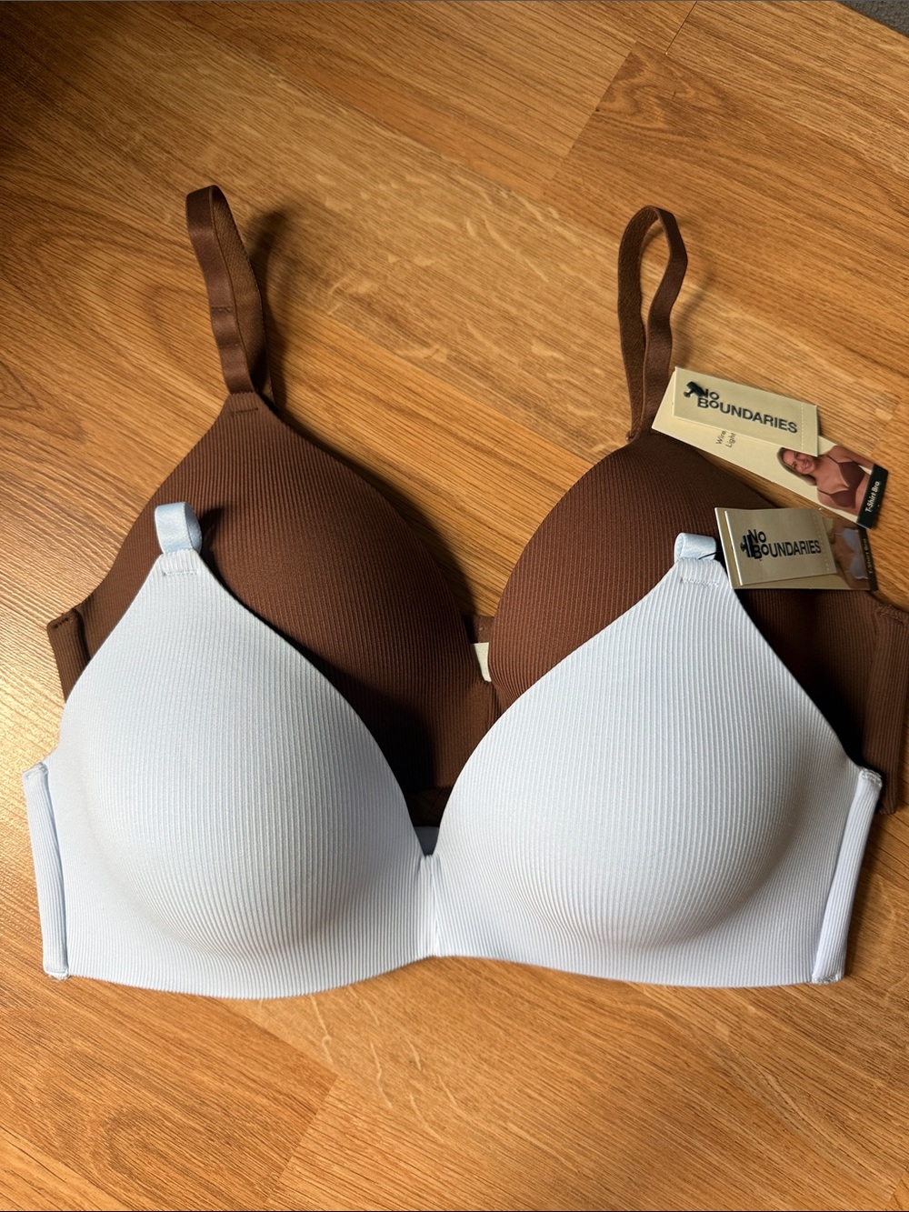 No Boundaries Seamless T-Shirt Bras in Sky Blue and Brown